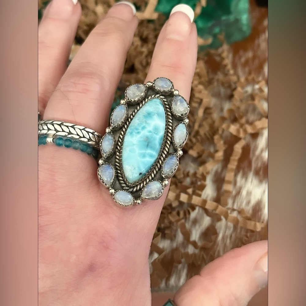 Larimar Sterling Silver Statement Adjustable Ring - image 3